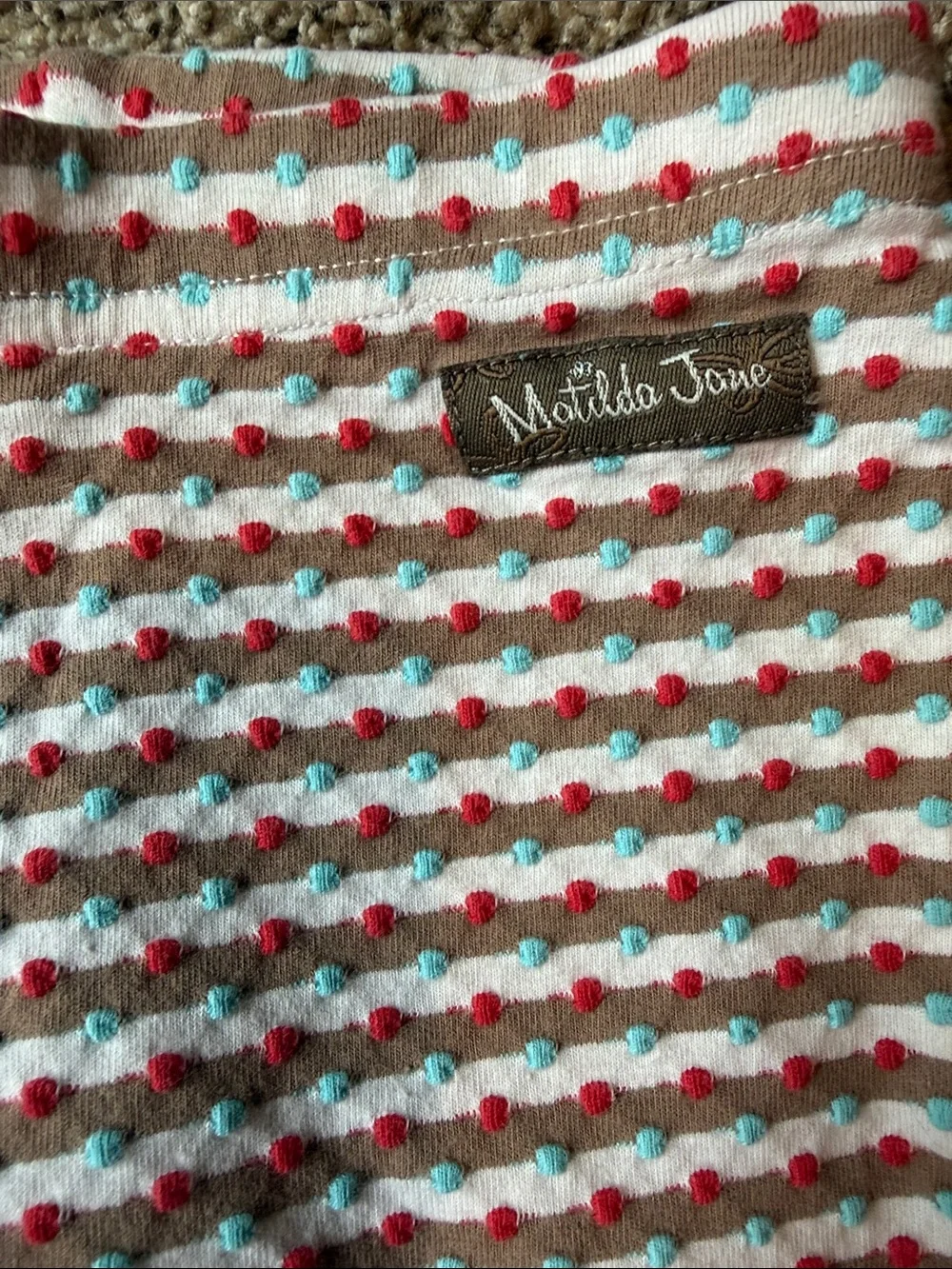 Matilda Jane | White Leggings with Red, Brown & Aqua Dot Stripes